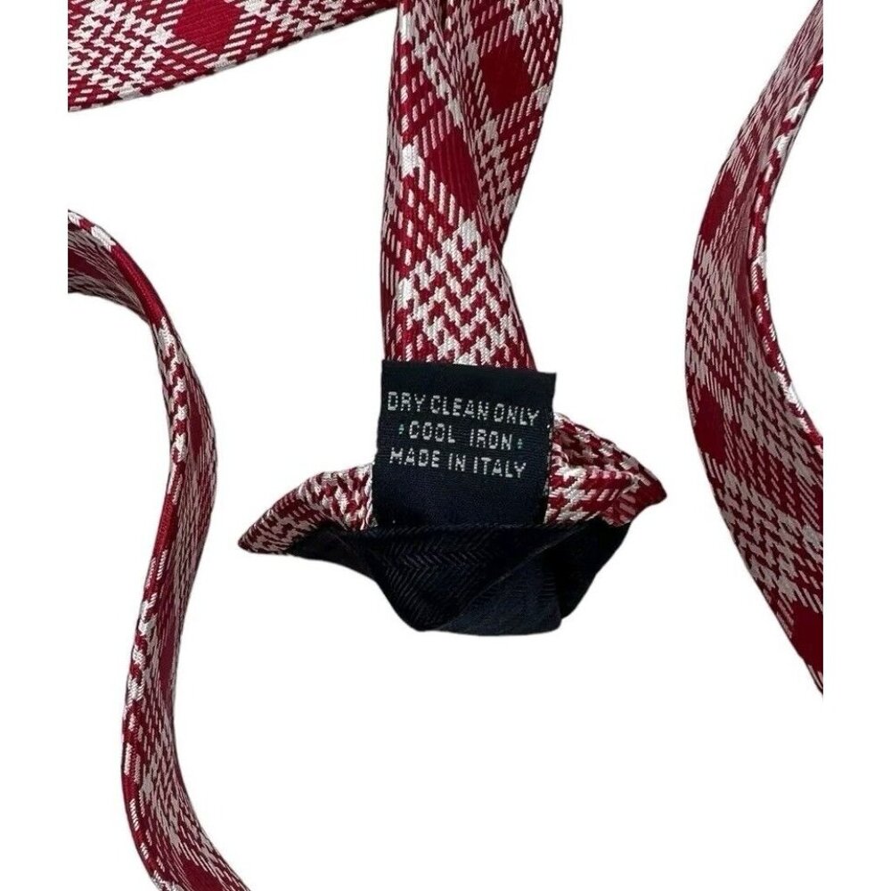 Burberry Red and White Plaid Silk Tie - Picture 4 of 5